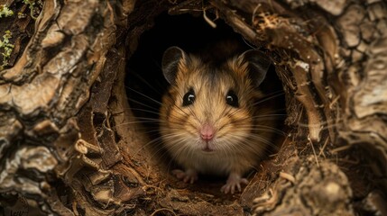 Wall Mural - A hamster peeking out from its cozy nest.