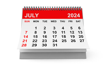 Poster - 2024 Year July Calendar. 3d rendering