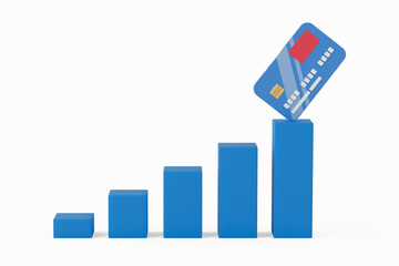Aufkleber - Abstract Bank Credit Card Icon on Top of Business Graph Bars. 3d Rendering