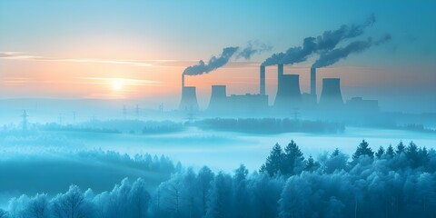 Wall Mural - Nuclear Power Plant Emitting Steam in a Soft Pastel Landscape. Concept Soft Pastel Landscape, Nuclear Power Plant, Emitting Steam, Industrial Contrast, Energy Production
