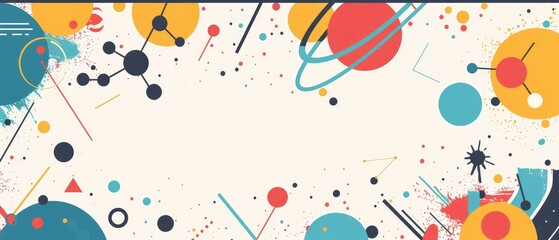 Wall Mural - playful and dynamic abstract science background with colorful atoms molecules and orbits perfect for sparking curiosity in educational