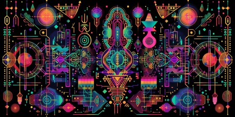 Wall Mural - abstract geometric tapestry with vibrant colors and intricate patterns