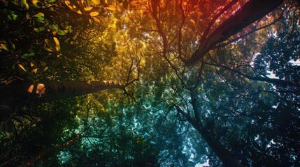 Wall Mural - Vibrant Rainbow-Colored Tree Canopy on Pride Day Celebration