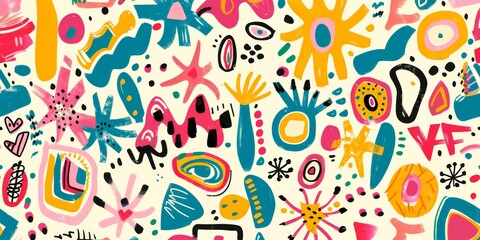 Wall Mural - whimsical abstract pattern with colorful shapes and geometric designs
