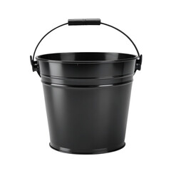 Front view of empty unpainted black plastics bucket on Isolated transparent background png. generated with AI