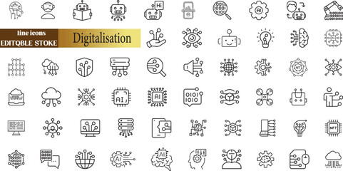 digitalisation web icons. digital technology icons such as cloud computing, artificial intelligence,