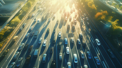 Wall Mural - Overhead Shot of Congested City Highways and Streets with Parked Cars