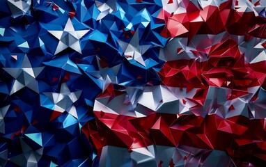 Wall Mural - An abstract digital sculpture of the USA flag made from interlocking geometric shapes, representing unity and strength, Abstract, Digital Art, Metallic