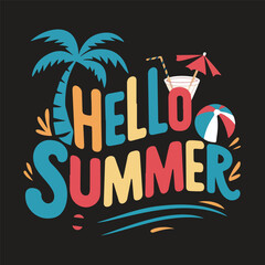 Hello Summer sunset summer design graphics t-shirt design vector Typography T-shirt.