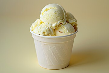 Sweet corn ice cream in a cup on a light yellow background