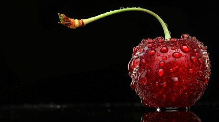 Wall Mural - Closeup of a Fresh Cherry with Water Droplets