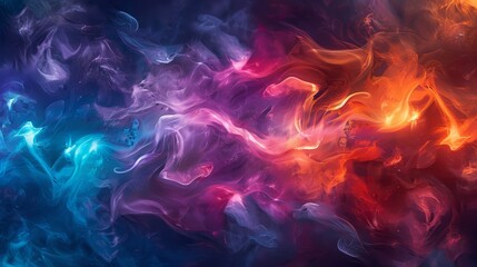 Wall Mural - Colorful Smoke Swirls, Vibrant, multi-colored smoke patterns on a dark background, evoking a sense of mystery and dynamism