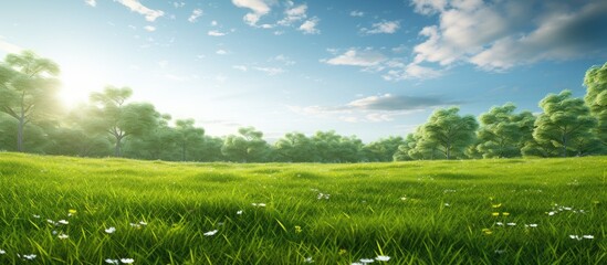 Abundant with small patches of lush green grass, creating a refreshing environment with copy space image.