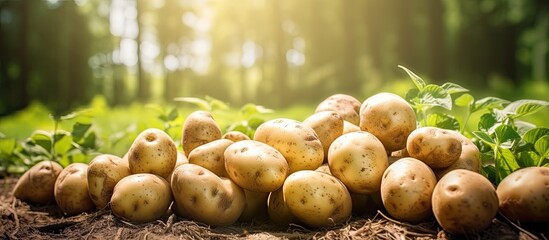 Aufkleber - Freshly harvested potatoes from the garden, with copy space image.