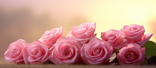 Poster - Pink roses set against a natural backdrop with copy space image.