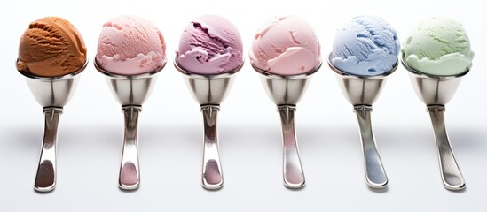 Fototapete - Ice cream scoop set against a white backdrop with empty space for other images. with copy space image. Place for adding text or design