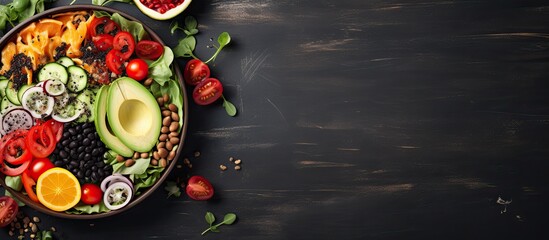 Aufkleber - Tasty salad bowl with fresh ingredients, perfect for health-conscious individuals, with copy space image.