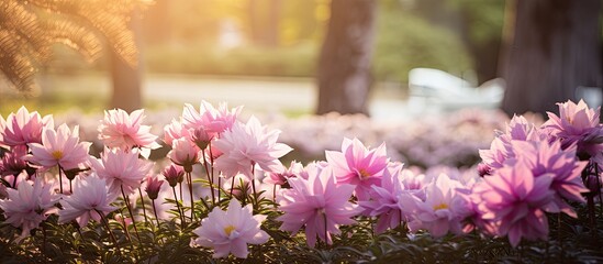 Poster - Stunning blooms in Quimey Park with a picturesque copy space image.