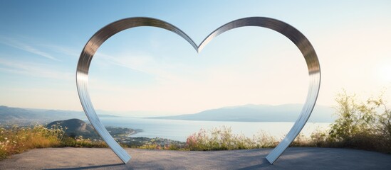 Wall Mural - Heart-shaped steel frame outdoors against a beautiful natural backdrop, perfect for a copy space image.