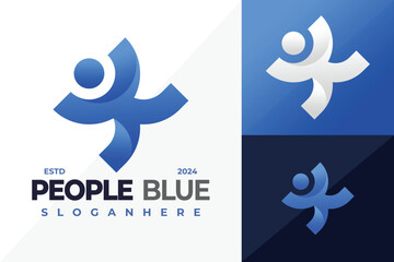 Wall Mural - Letter K People Blue logo design vector symbol icon illustration