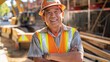 © gn8 - Southeast Asian Male Construction Worker Smiling on Job Site, Highlighting Diversity in the Workforce and Safety Compliance