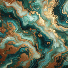 Wall Mural - Vibrant  of blue and green swirl together with accents of gold,