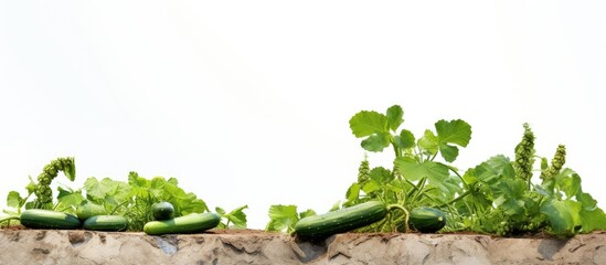 Poster - A garden scene featuring a bush cucumber with a blank space for adding text or images, known as a copy space image.