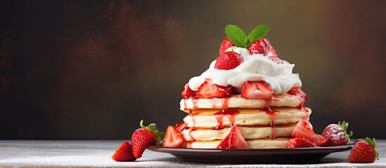 Aufkleber - Strawberry-topped pancake with copy space image.