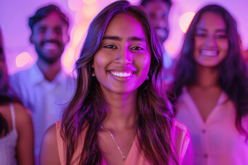 Poster - young indian friends group on purple background