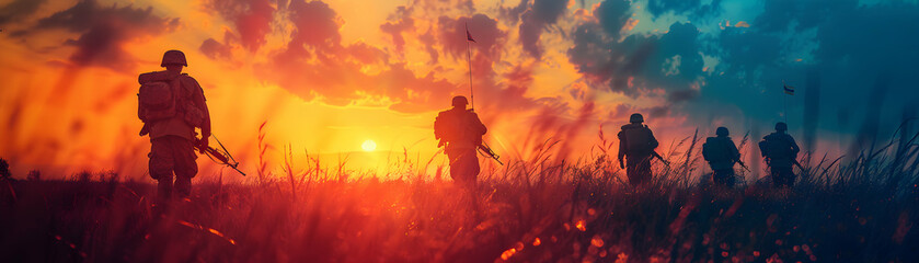 A soldiers silhouette merged with a flag symbolizing honor and duty, ideal for military and remembrance ads
