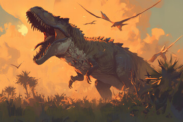 a cute scary dinosaur vector