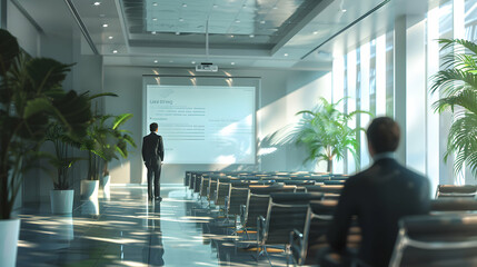 Wall Mural - Informative and Collaborative Team Meeting with Presentation Slides, Ideal for Corporate and Business Ads   Photo Realistic Concept Blending Informative Nature of Company Open Hous