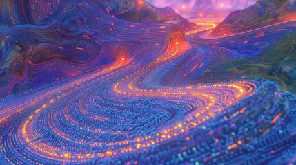 Wall Mural - Streaking light trails in a 3D abstract setting