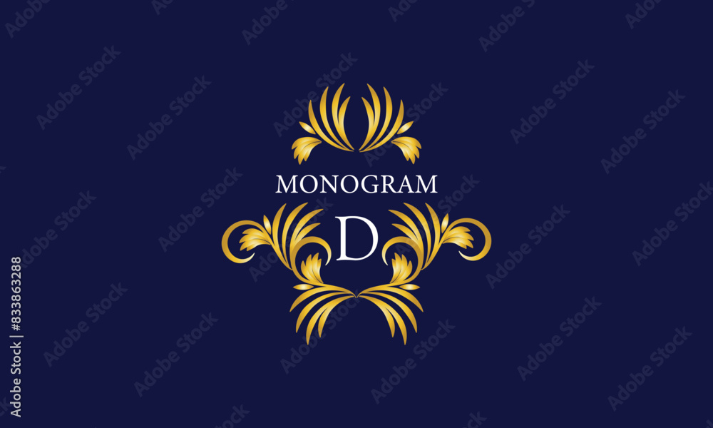 Luxury emblem monogram logo with initial letter D. Ornate gold frame ...