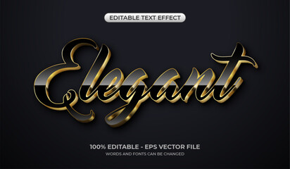 Wall Mural - Elegant text effect. Editable glossy black and gold text effect. Realistic and elegant 3D typography logo template