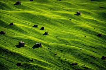 green field and mountains