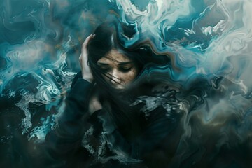 Wall Mural - woman with female hair, face portrait in art beauty. person fashion soul, human lady identity, black