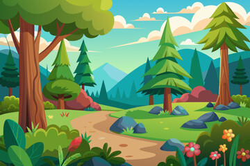 Wall Mural - Cartoon-style forest background vector illustration 