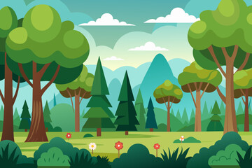 Wall Mural - Cartoon-style forest background vector illustration 