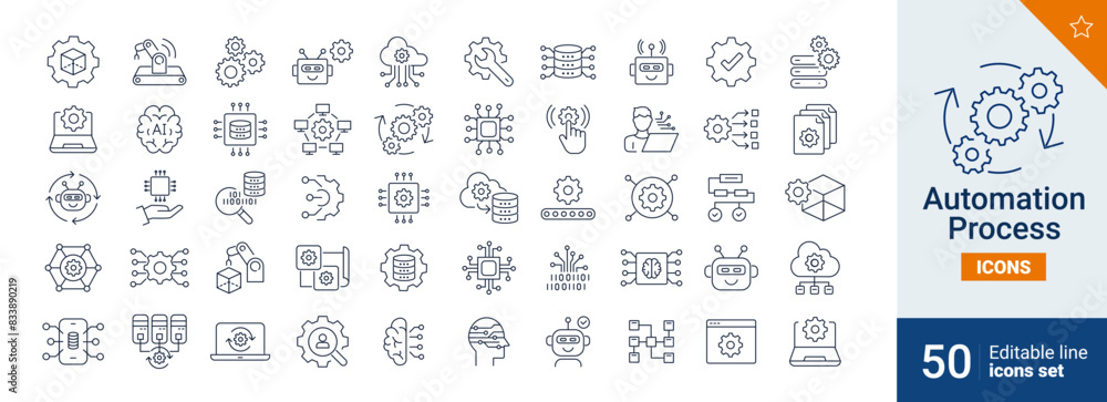 Automation icons Pixel perfect. Setup, system, industry, ... Stock ...