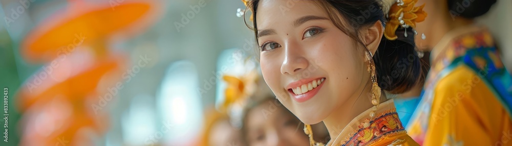 woman, Wear Southeast Asian national costumes, Half side, Smile, Southeast Asian nationality, Stand, Consulting Services Staff, Canon, Canon, Fujifilm, Sony FE GM, firstperson view