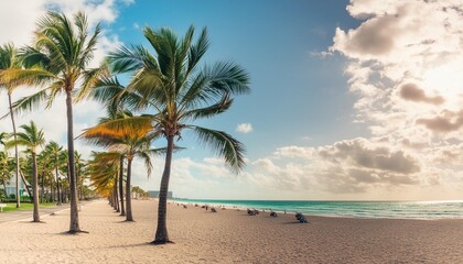 Wall Mural - paradise beach at fort lauderdale in florida on a beautiful sumer day tropical beach with palms at white beach usa