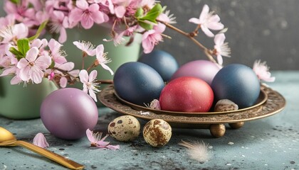 Wall Mural - vibrant easter eggs and eggs on a mysterious dark background