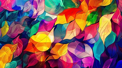 Vibrant and colorful abstract leaf pattern in a seamless design perfect for print and web backgrounds. 