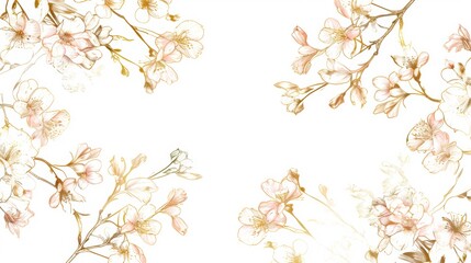 Daisies floral, luxury botanical on white background vector, empty space in the middle to leave room for text or logo, gold line wallpaper, leaves, flower, foliage, hand drawn