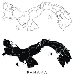 Wall Mural - Panama map of city regions districts vector black on white and outline