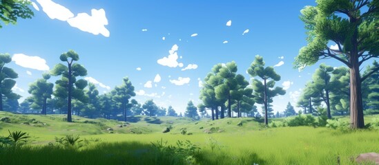 Wall Mural - lush green trees with a clear blue sky in the background, featuring trees set against a cloudless sk