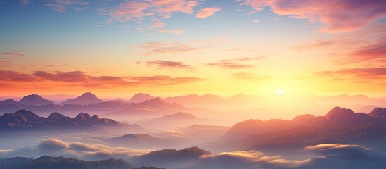 Poster - Morning sunrise with a beautiful view and copy space image.