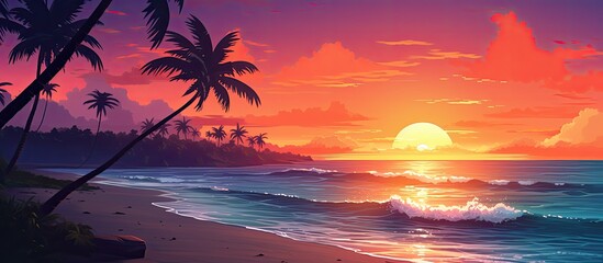 Wall Mural - Beach sunset scene with copy space image.