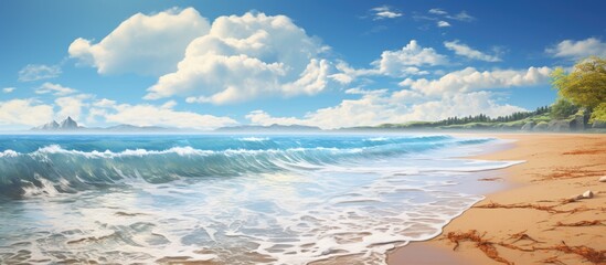 Wall Mural - Scenic seaside view with stunning clay beach, including copy space image.